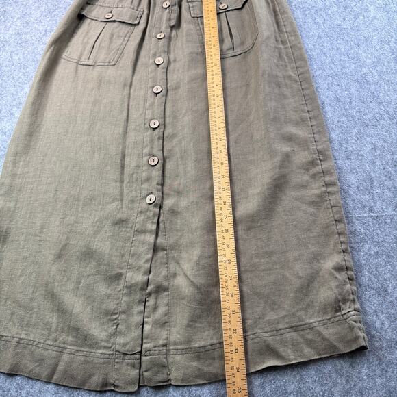 Nicole Miller Women's XL 100% Linen Drawstring Olive Button Front Long Skirt - Picture 3 of 6